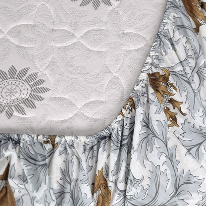 Tulip Floral Grey and Brown Elastic Fitted Bedsheet For Single Bed