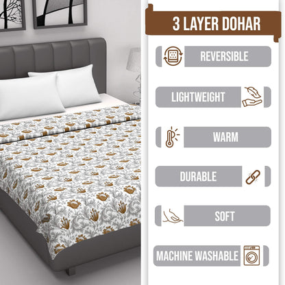 Tulip Floral Grey and Brown Silky Touch Dohar for Double Bed