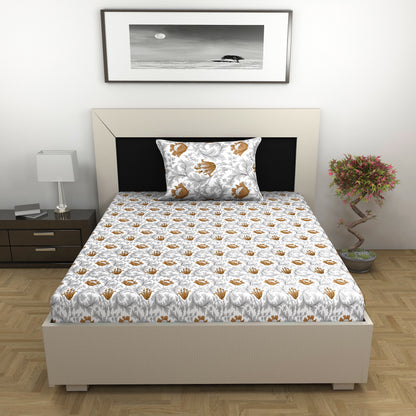 Tulip Floral Grey and Brown Bedsheet for Single Bed - 100% Cotton