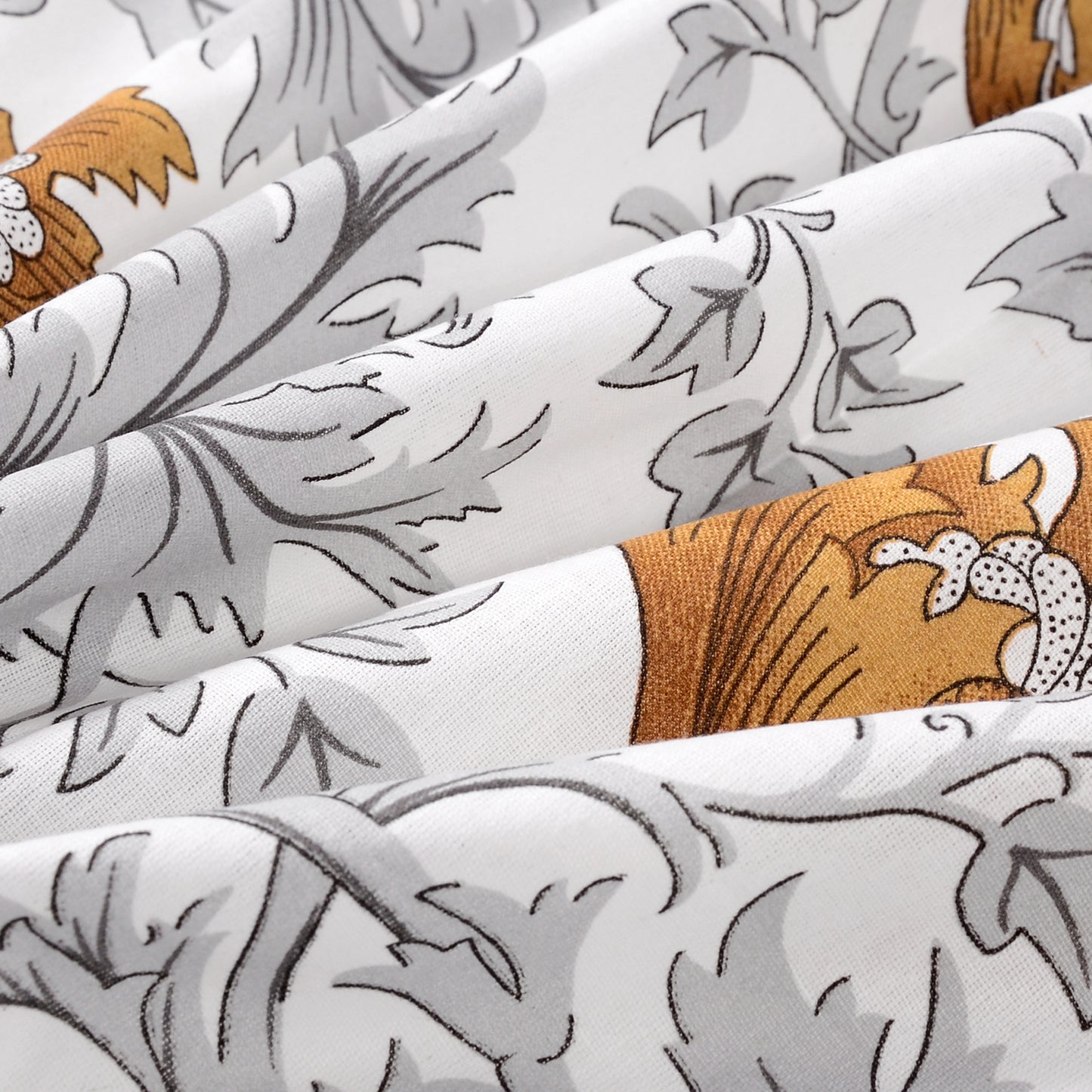 Tulip Floral Grey and Brown Bedsheet for Single Bed - 100% Cotton