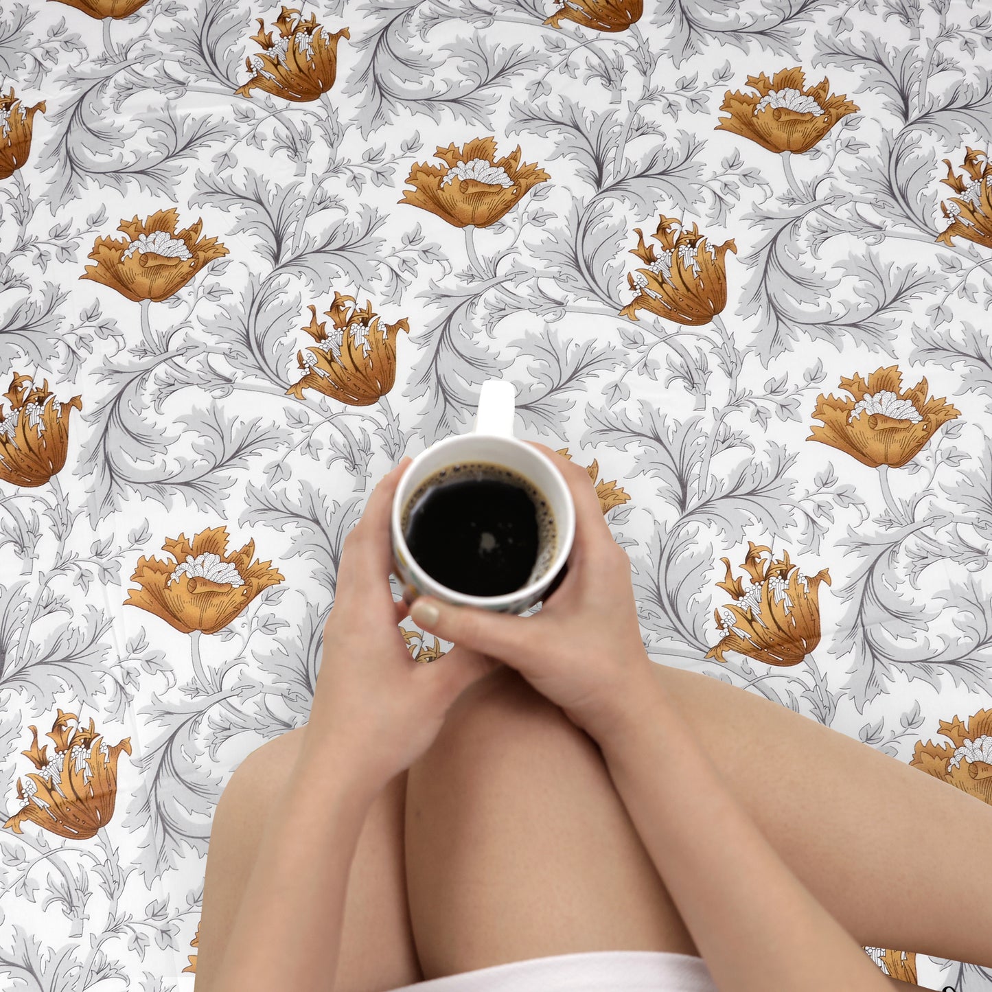 Tulip Floral Grey and Brown Bedsheet for Single Bed - 100% Cotton