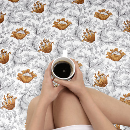 Tulip Floral Grey and Brown Bedsheet for Single Bed - 100% Cotton