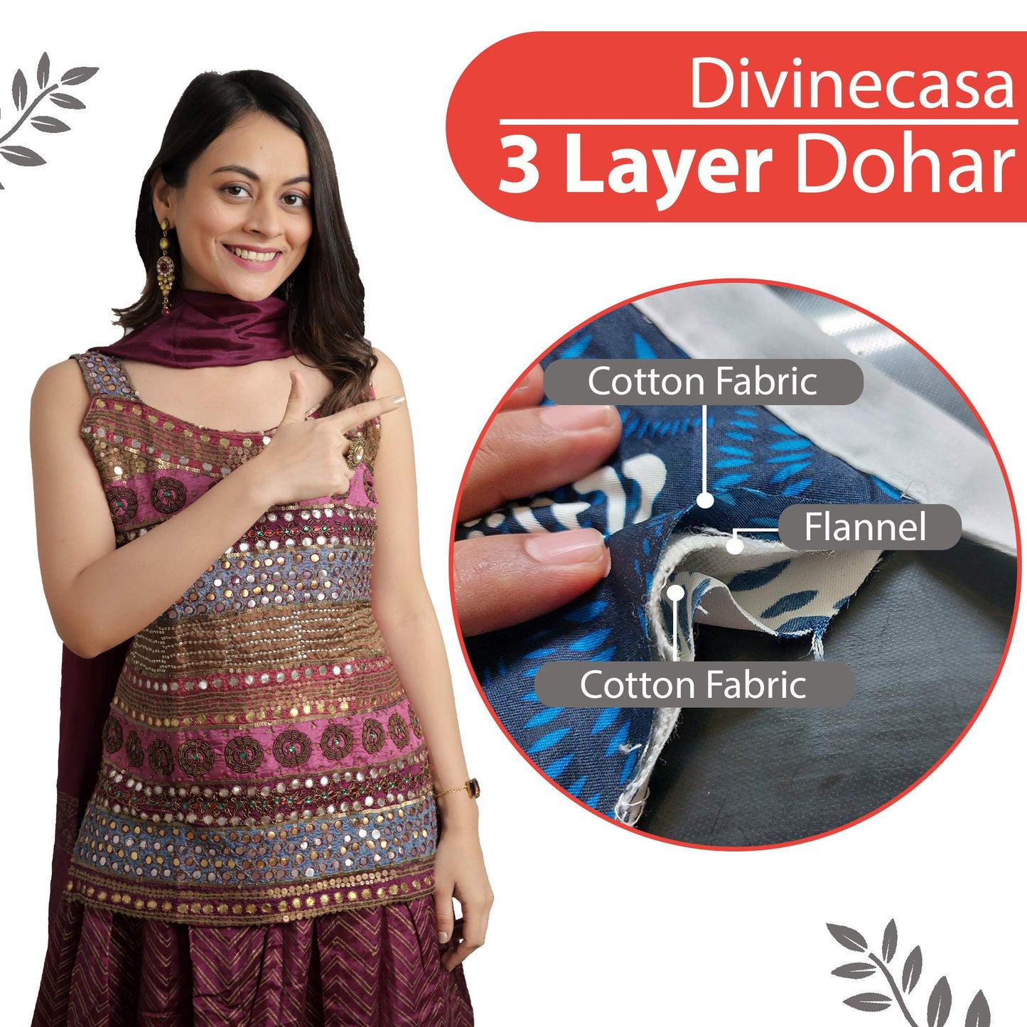 Triangle Red 144 TC 100% Cotton Summer AC Dohar for Single Bed