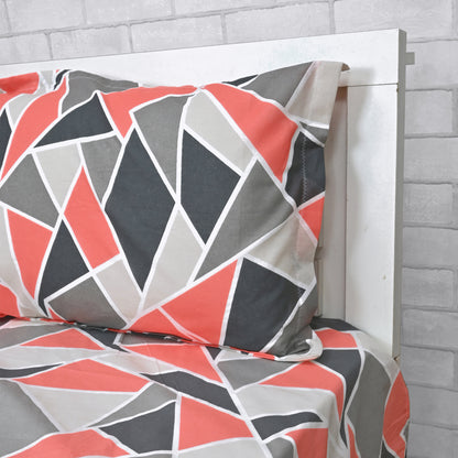 Triangle Red and Grey Print Bedsheet For Single Bed