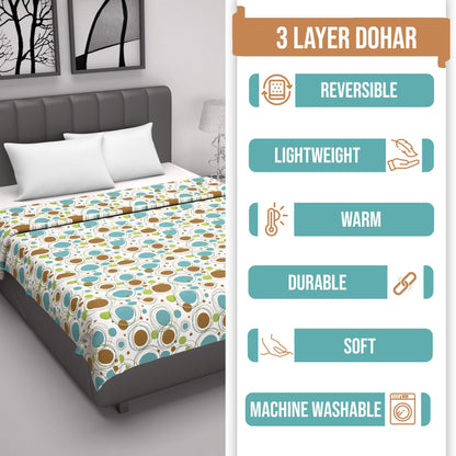 Doodle Round Multicolor All Season AC Dohar for Single Bed