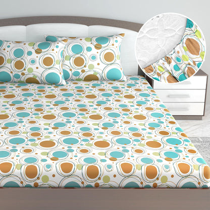 Doodle Round 100% Cotton Elastic Fitted King Size Bedsheet - Multicolor