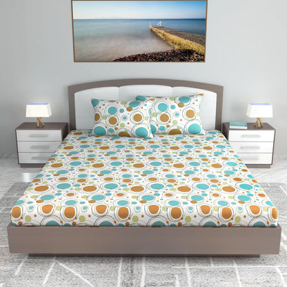 Doodle Round 100% Cotton Bedsheet for King Size Bed - Multicolor