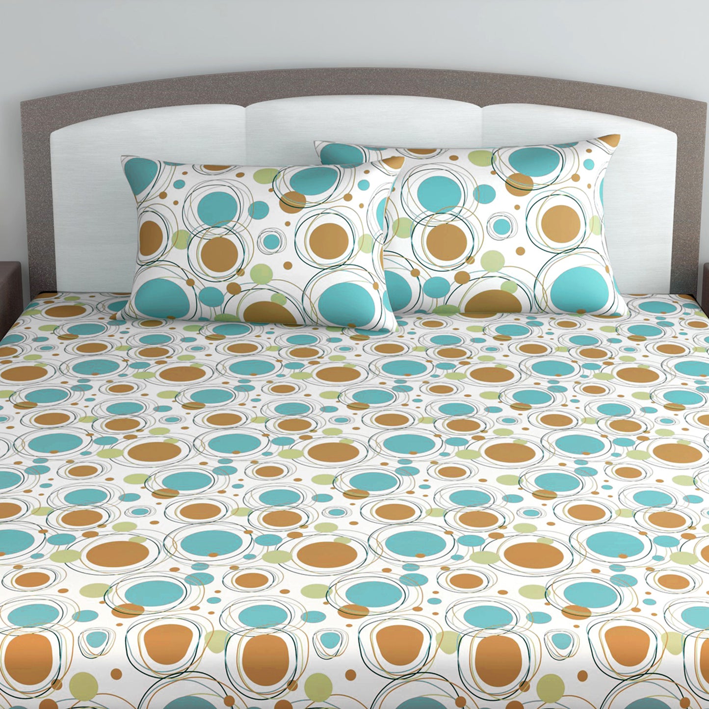 Doodle Round 100% Cotton Bedsheet for King Size Bed - Multicolor