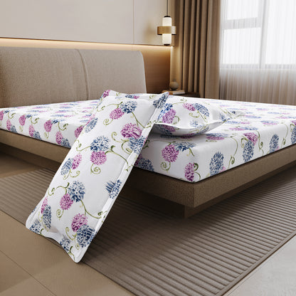 Blue Pink Floral 144 TC Cotton Double Bedsheet