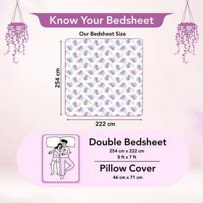Blue Pink Floral 144 TC Cotton Double Bedsheet