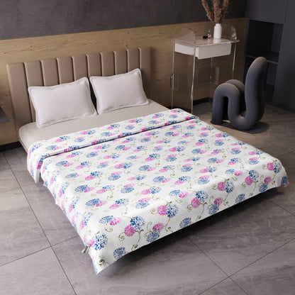 Blue Pink Floral Pure Cotton Lightweight Dohar For Double Bed