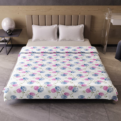 Blue Pink Floral Pure Cotton Lightweight Dohar For Double Bed