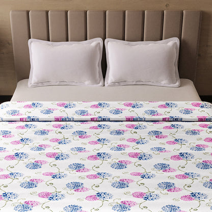 Blue Pink Floral Pure Cotton Lightweight Dohar For Double Bed