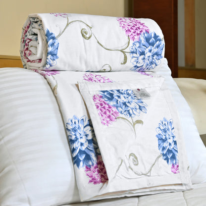 Blue Pink Floral Pure Cotton Lightweight Dohar For Double Bed
