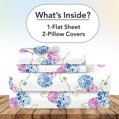 Blue Pink Floral 144 TC Cotton King Bedsheet