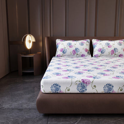 Blue Pink Floral 144 TC Cotton King Bedsheet