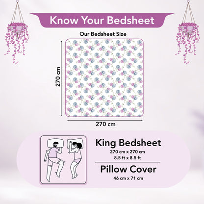 Blue Pink Floral 144 TC Cotton King Bedsheet
