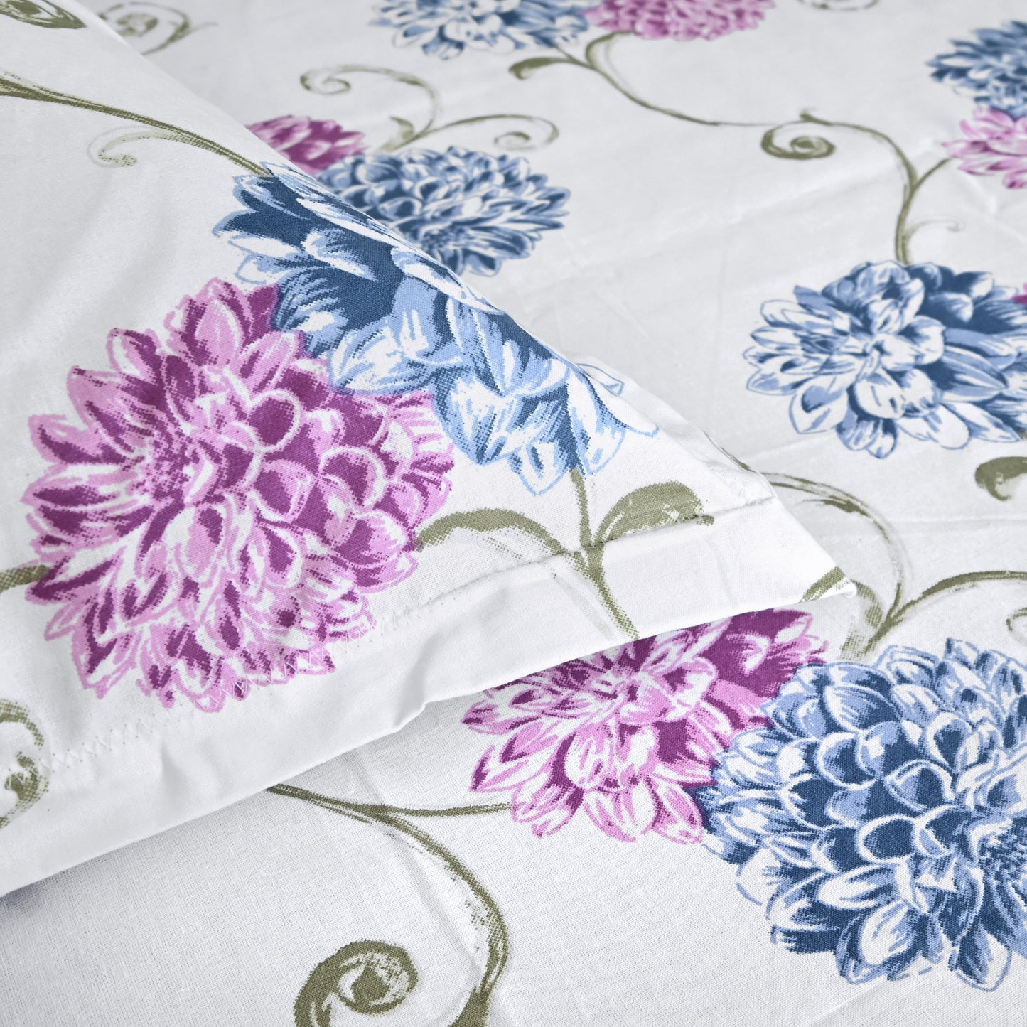 Blue Pink Floral 144 TC Cotton Single Bedsheet