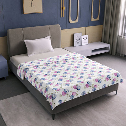Blue Pink Floral Pure Cotton Lightweight Dohar For Single Bed