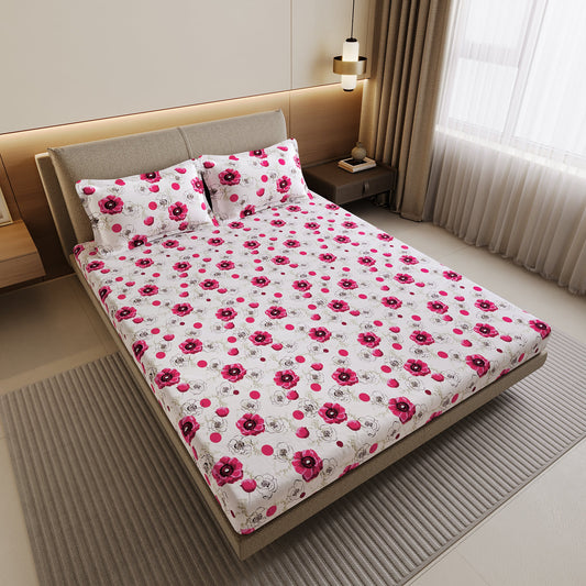 Pink Floral Cotton Double Bedsheet