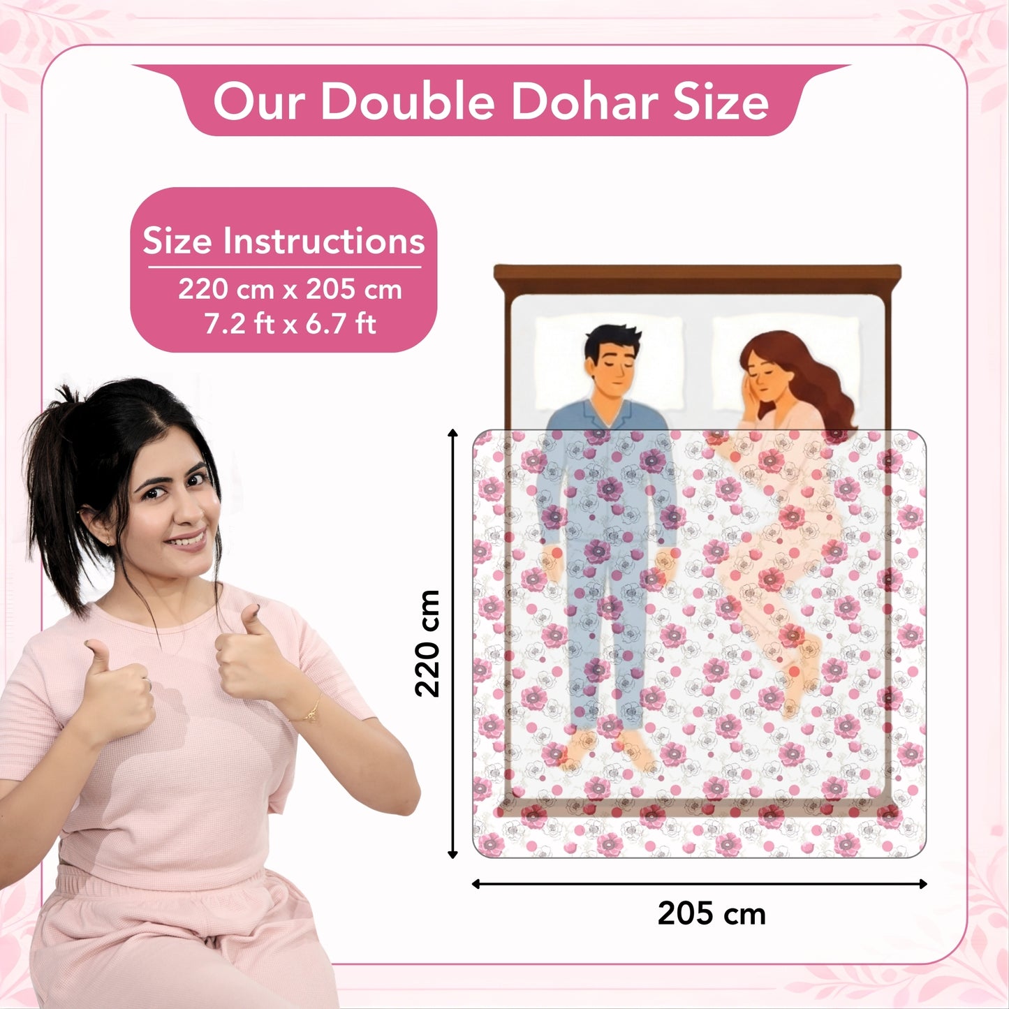 Pink Floral Pure Cotton Lightweight Dohar For Double Bed