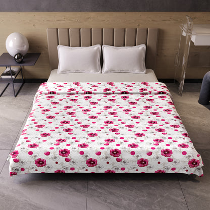 Pink Floral Pure Cotton Lightweight Dohar For Double Bed