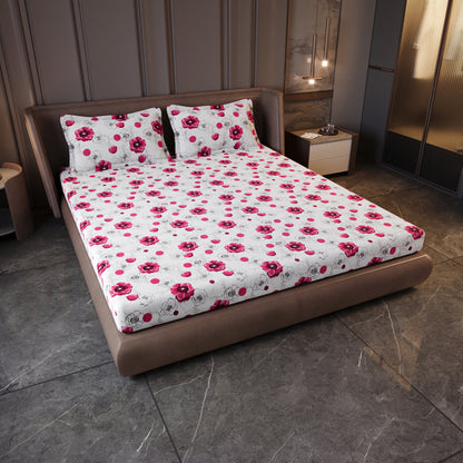 Pink Blossom Floral Cotton Elastic Fitted King Bedsheet