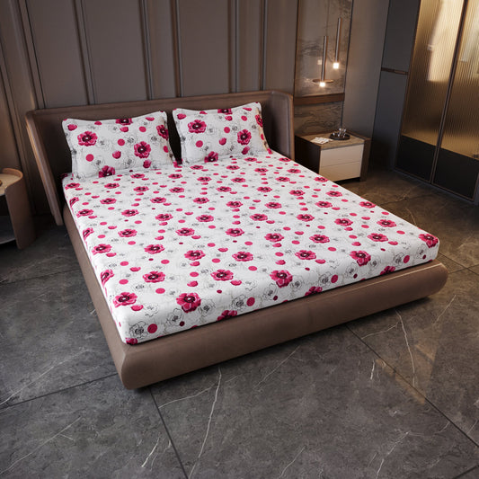 Pink Floral Cotton King Bedsheet