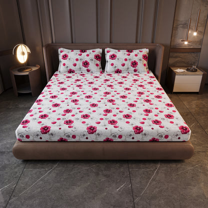 Pink Floral Cotton King Bedsheet