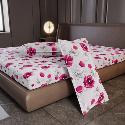 Pink Floral Cotton King Bedsheet