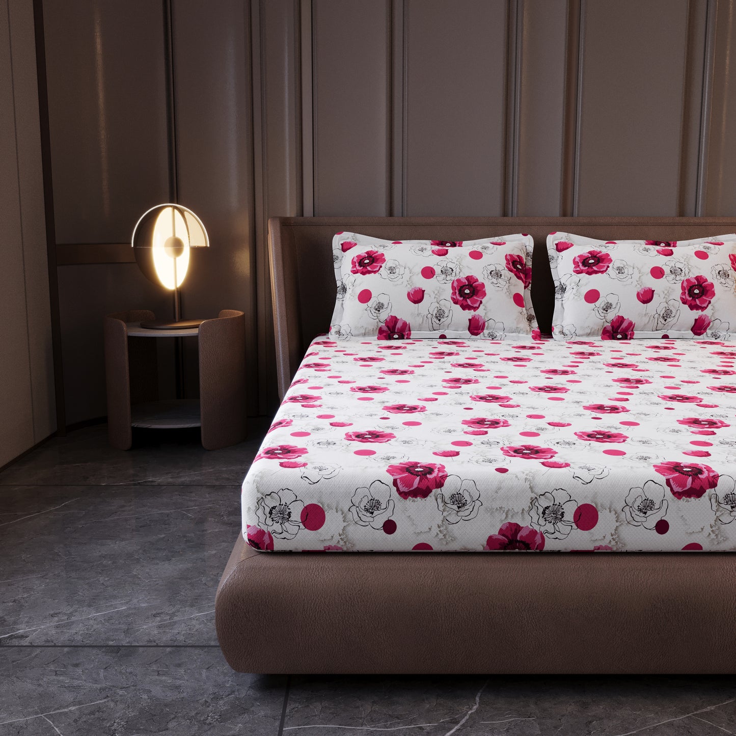 Pink Floral Cotton King Bedsheet