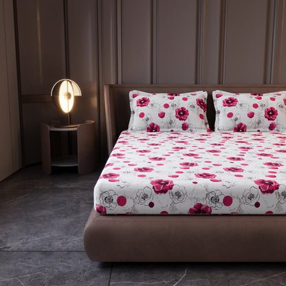Pink Floral Cotton King Bedsheet