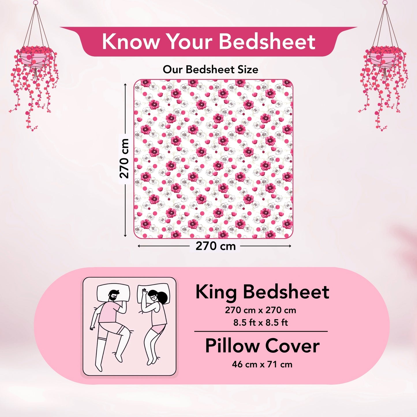 Pink Floral Cotton King Bedsheet