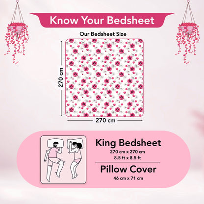 Pink Floral Cotton King Bedsheet