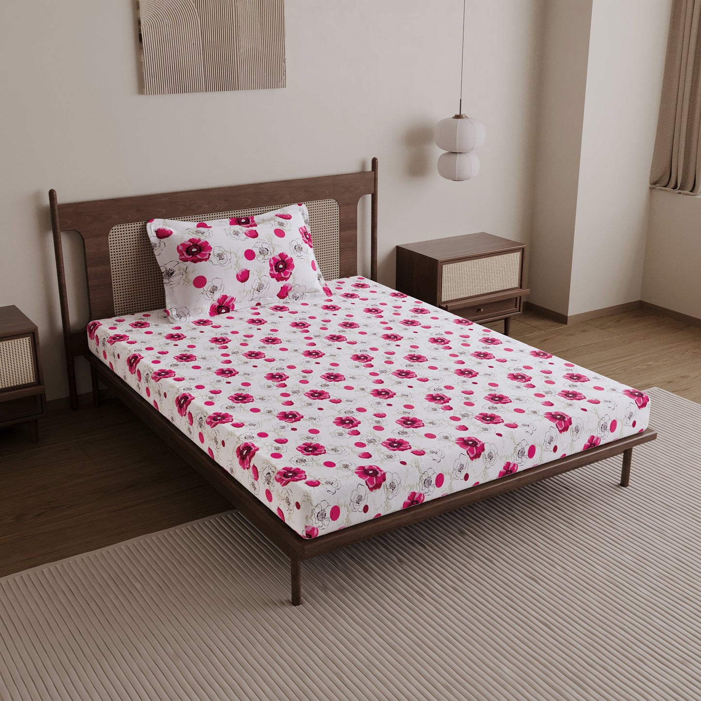 Pink Floral Single Cotton Bedsheet
