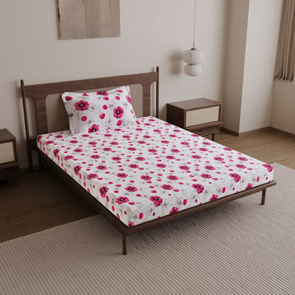 Pink Floral Single Cotton Bedsheet