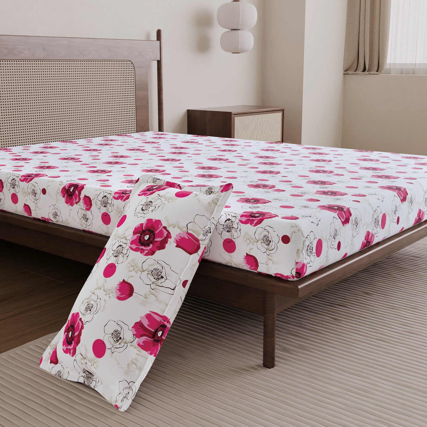 Pink Floral Single Cotton Bedsheet