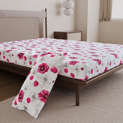 Pink Floral Single Cotton Bedsheet