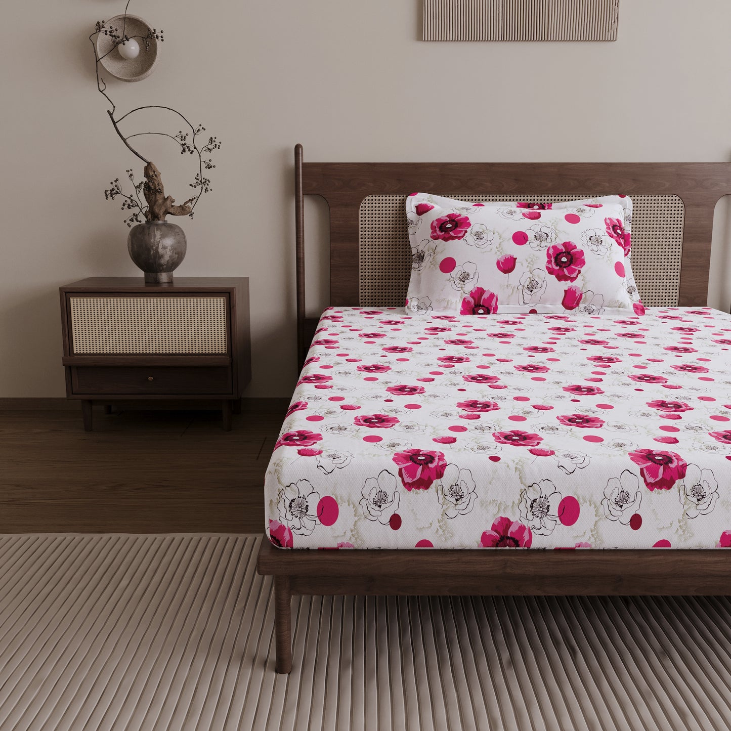 Pink Floral Single Cotton Bedsheet