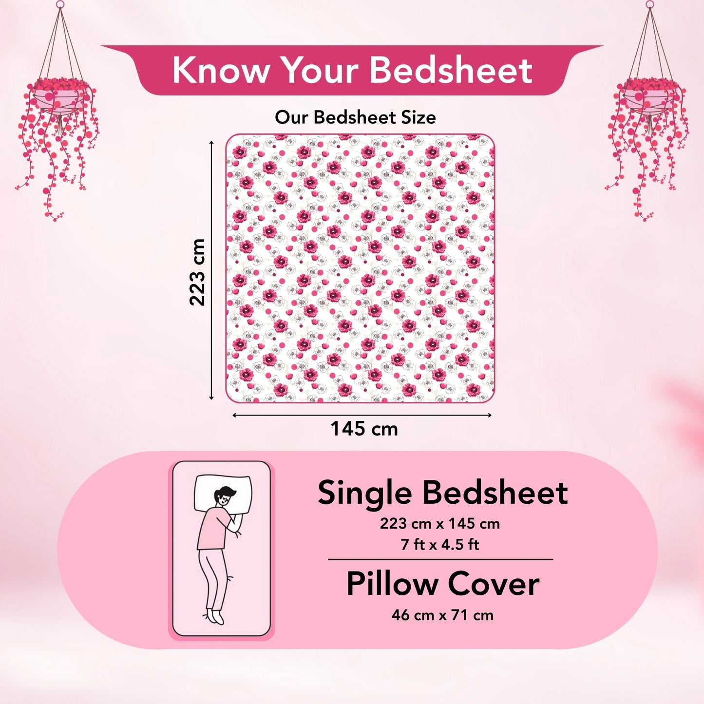 Pink Floral Single Cotton Bedsheet