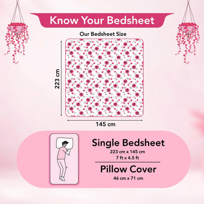 Pink Floral Single Cotton Bedsheet