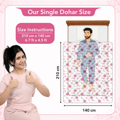 Pink Floral Pure Cotton Lightweight Dohar For Single bed