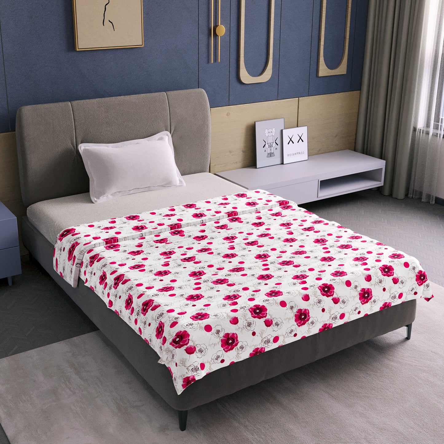 Pink Floral Pure Cotton Lightweight Dohar For Single bed