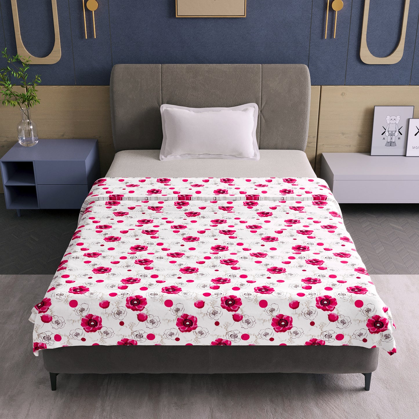 Pink Floral Pure Cotton Lightweight Dohar For Single bed