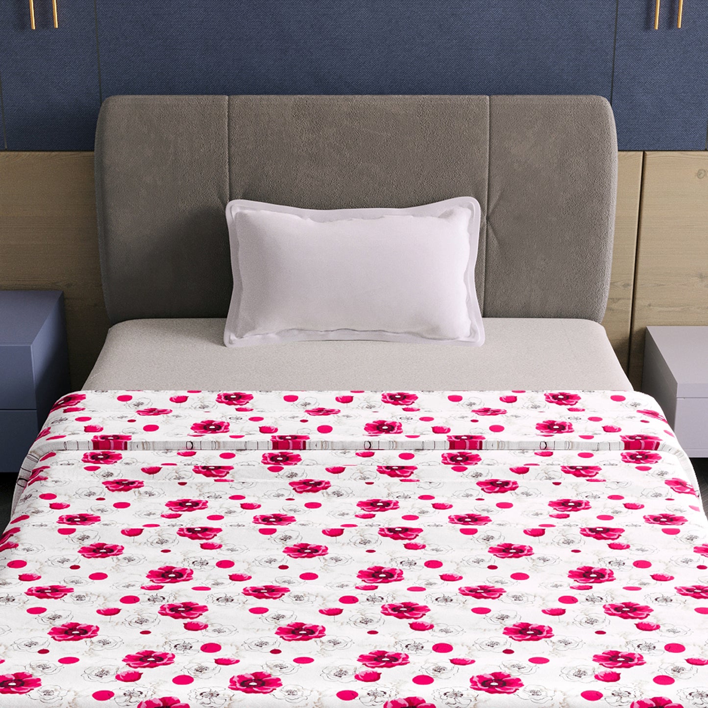 Pink Floral Pure Cotton Lightweight Dohar For Single bed