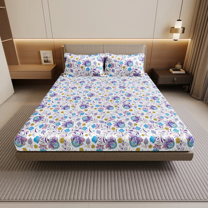 Purple Floral Double Cotton Bedsheet