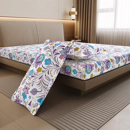 Purple Floral Double Cotton Bedsheet