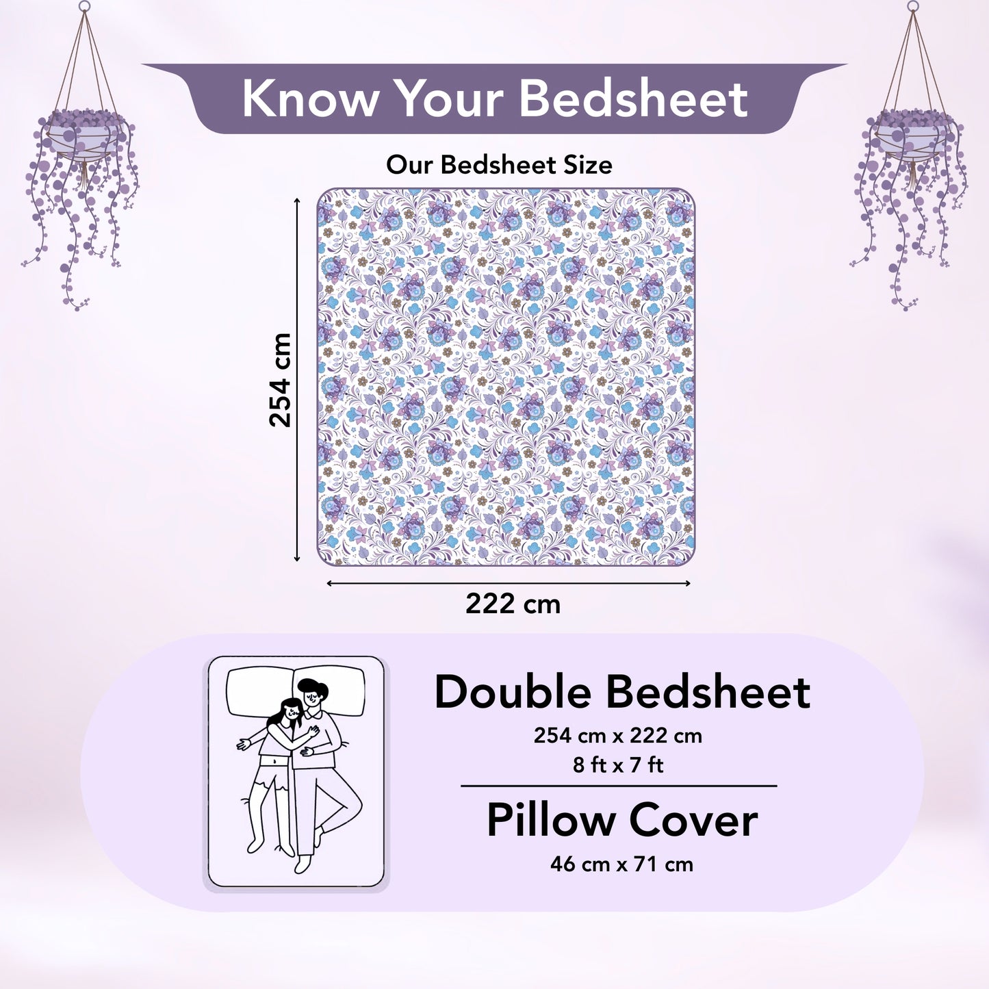 Purple Floral Double Cotton Bedsheet