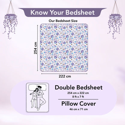 Purple Floral Double Cotton Bedsheet