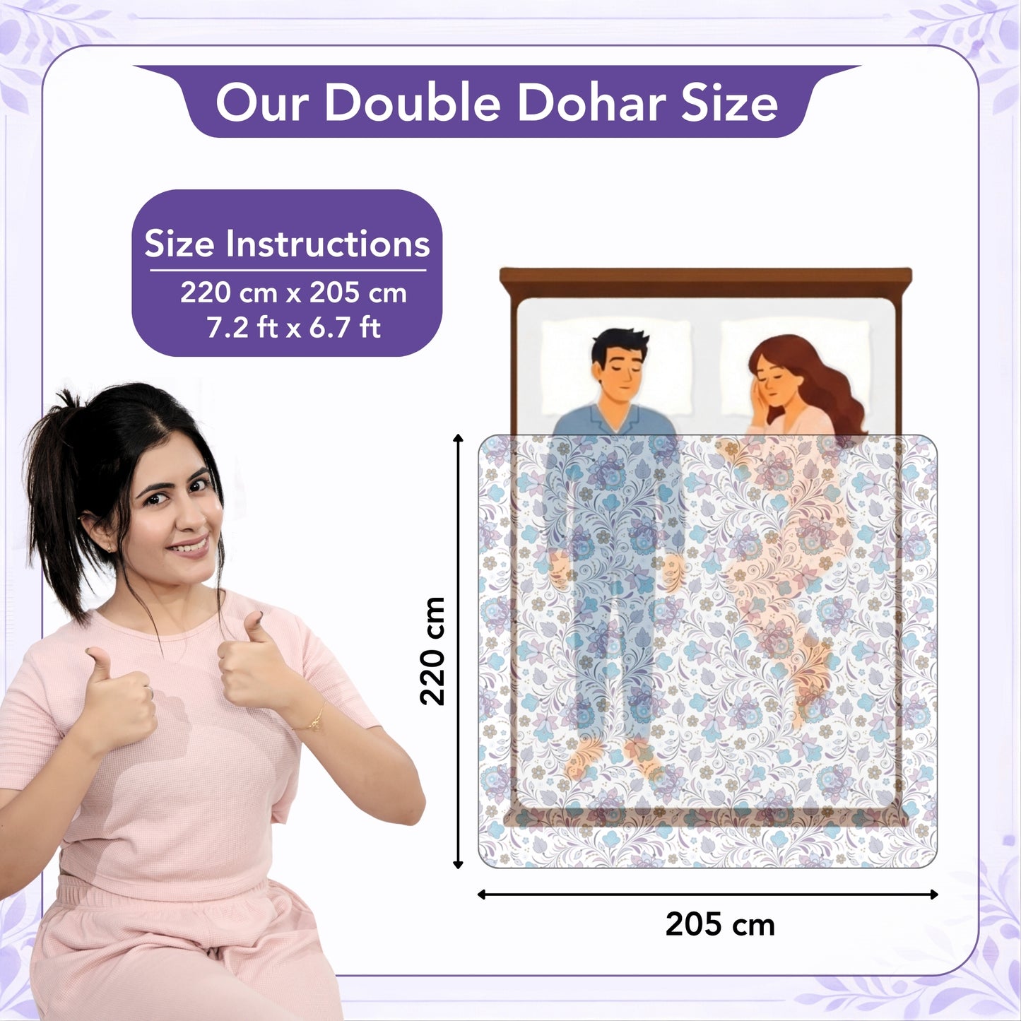Purple Blue Floral Pure Cotton Lightweight Dohar For Double Bed